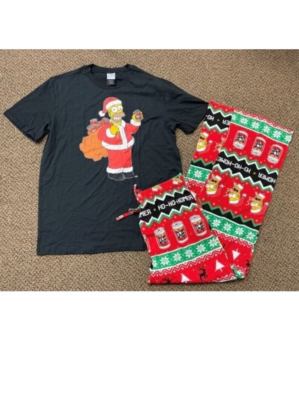Mens Christmas Pajamas Set L The Simpsons Bart Santa Long Sleeve Shirt & Pants